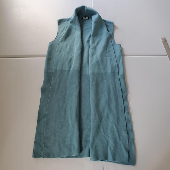 Lafayette 148 New York Vest Womens Small Blue Long Open Front Shawl Collar Knit - Picture 1 of 7